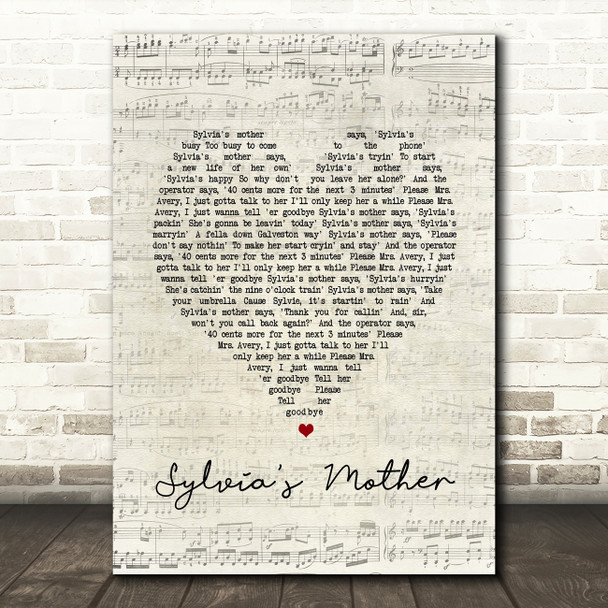 Dr. Hook Sylvia's Mother Script Heart Song Lyric Wall Art Print