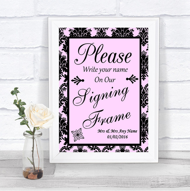 Baby Pink Damask Signing Frame Guestbook Personalized Wedding Sign