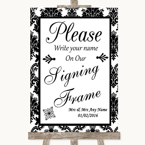 Black & White Damask Signing Frame Guestbook Personalized Wedding Sign
