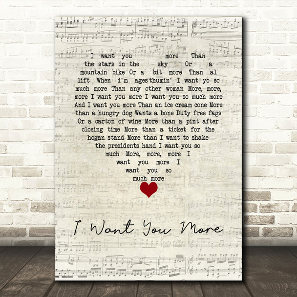 The Saw Doctors I Want You More Script Heart Song Lyric Wall Art Print