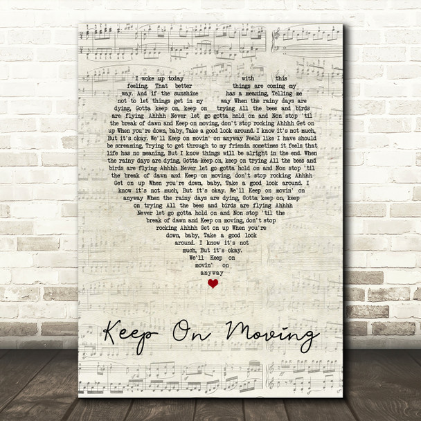 5ive Keep On Moving Script Heart Song Lyric Wall Art Print