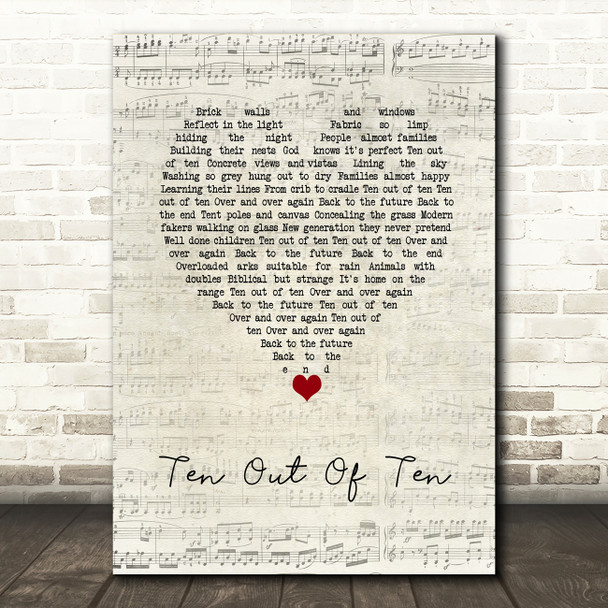 Bros Ten Out Of Ten Script Heart Song Lyric Wall Art Print