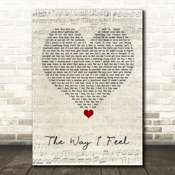 Keane The Way I Feel Script Heart Song Lyric Wall Art Print