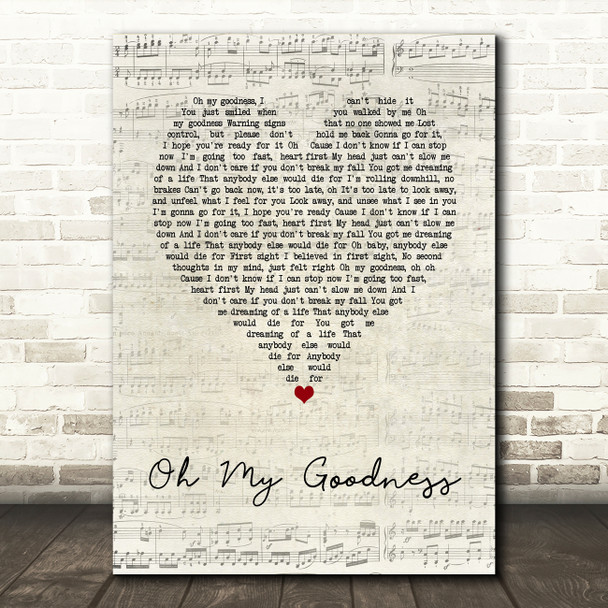 Olly Murs Oh My Goodness Script Heart Song Lyric Wall Art Print