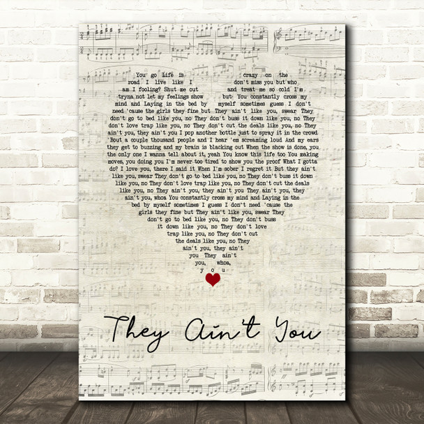 Tyla Yaweh They Ain't You Script Heart Song Lyric Wall Art Print