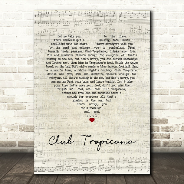 Wham! Club Tropicana Script Heart Song Lyric Wall Art Print