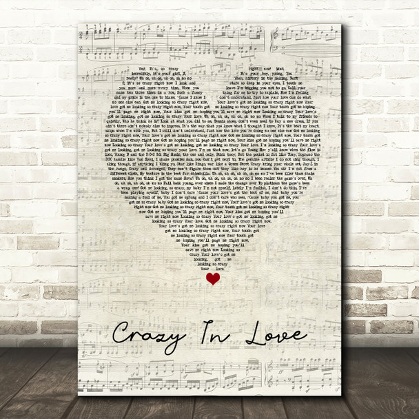 Beyonce Crazy In Love Script Heart Song Lyric Wall Art Print