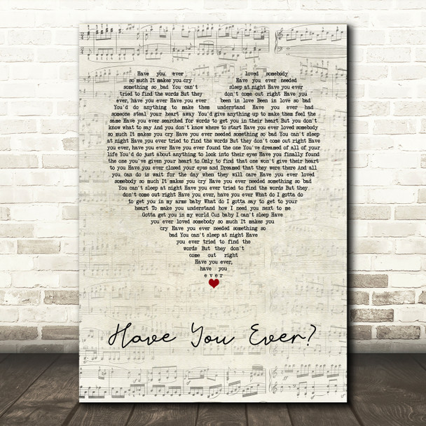 Brandy Have You Ever Script Heart Song Lyric Wall Art Print