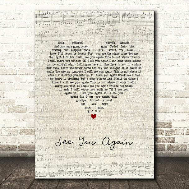 Carrie Underwood See You Again Script Heart Song Lyric Wall Art Print