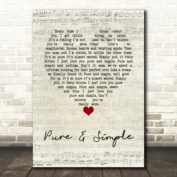 Dolly Parton Pure & Simple Script Heart Song Lyric Wall Art Print