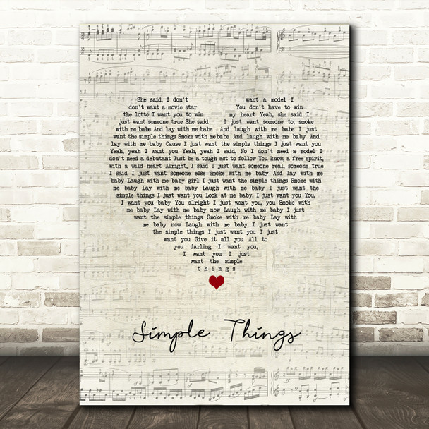 Miguel Simple Things Script Heart Song Lyric Wall Art Print