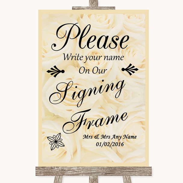 Cream Roses Signing Frame Guestbook Personalized Wedding Sign