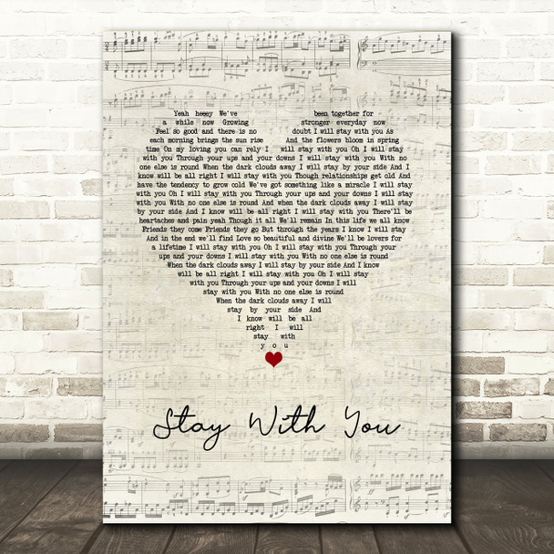 Tarrus Riley Stay With You Script Heart Song Lyric Wall Art Print