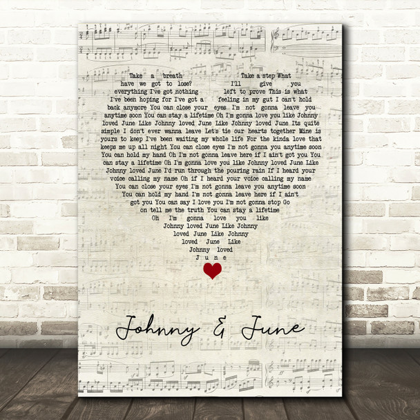 The Hadleys Johnny & June Script Heart Song Lyric Wall Art Print