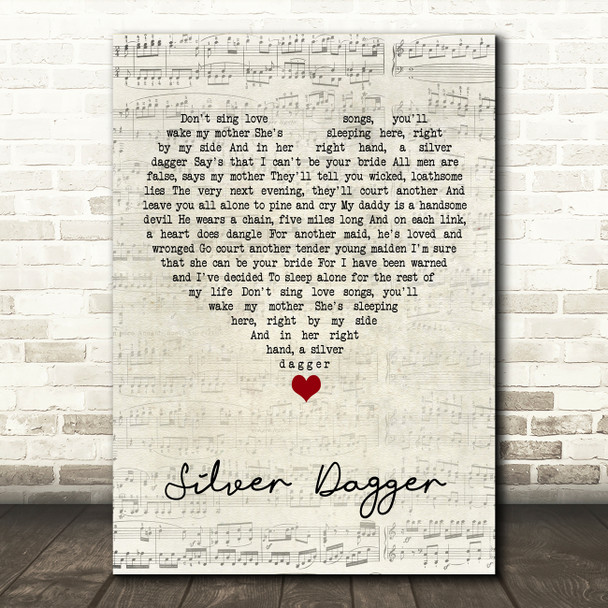 The Men They Couldn't Hang Silver Dagger Script Heart Song Lyric Wall Art Print