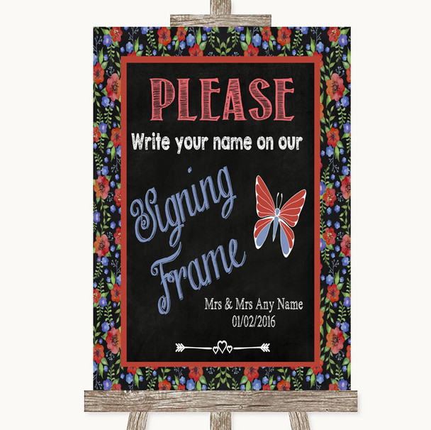 Floral Chalk Signing Frame Guestbook Personalized Wedding Sign