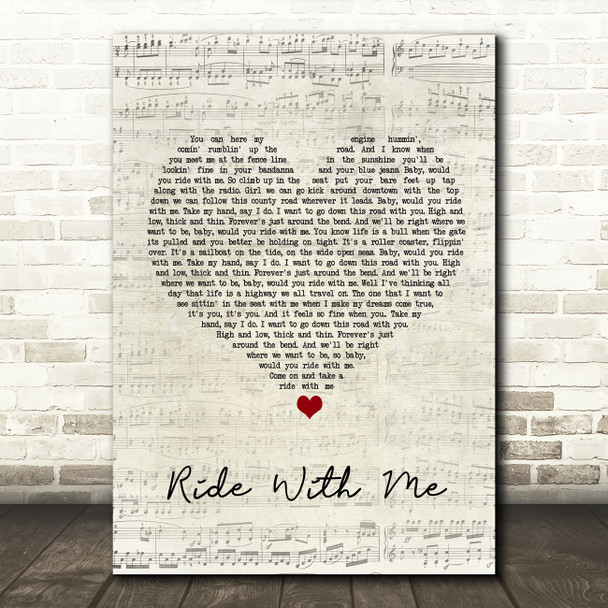 Cody Johnson Ride With Me Script Heart Song Lyric Wall Art Print