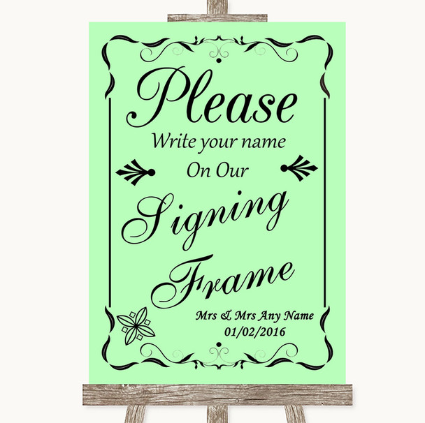 Green Signing Frame Guestbook Personalized Wedding Sign