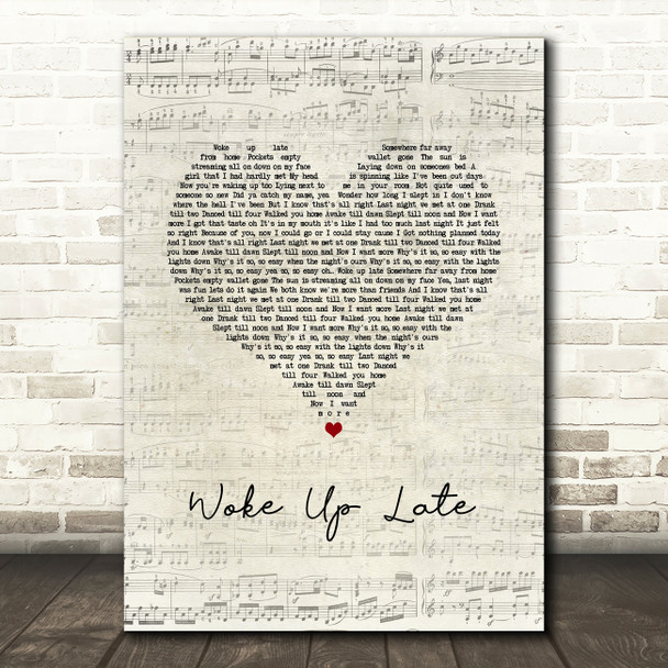 Drax Project Woke Up Late Script Heart Song Lyric Wall Art Print