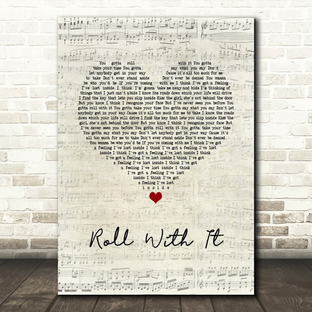 Oasis Roll With It Script Heart Song Lyric Wall Art Print