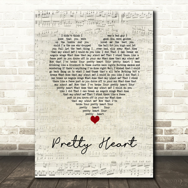 Parker McCollum Pretty Heart Script Heart Song Lyric Wall Art Print