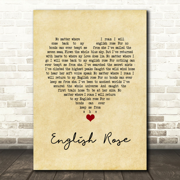 Paul Weller English Rose Script Heart Song Lyric Wall Art Print