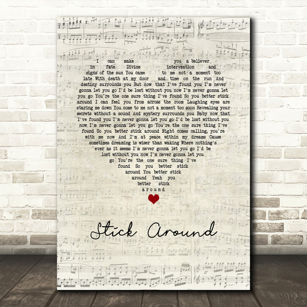 Reckless Kelly Stick Around Script Heart Song Lyric Wall Art Print