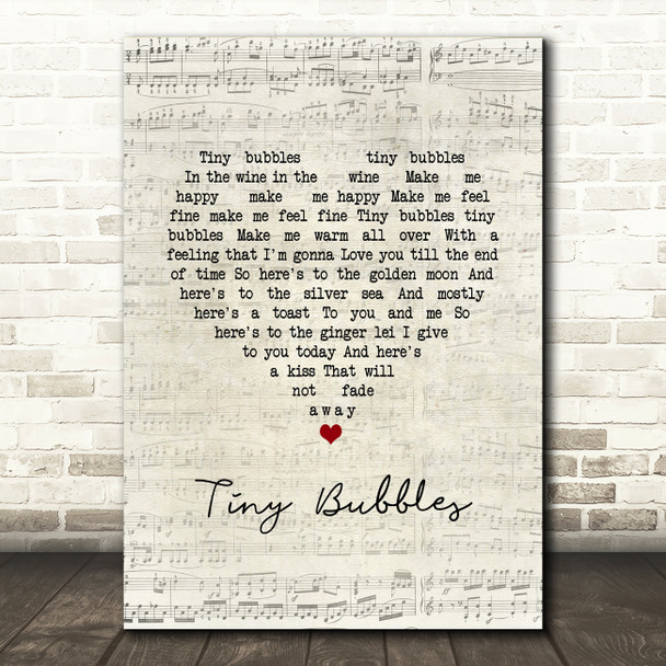 Sidney Devine Tiny Bubbles Script Heart Song Lyric Wall Art Print