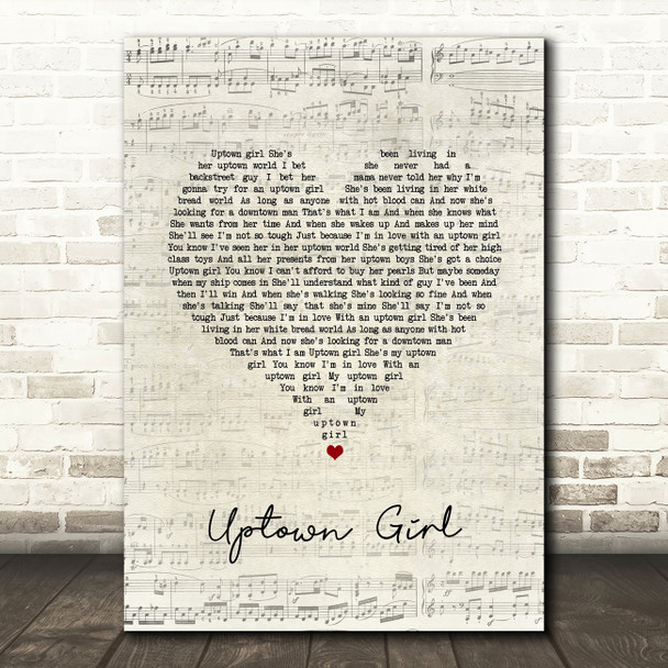 Billy Joel Uptown Girl Script Heart Song Lyric Wall Art Print