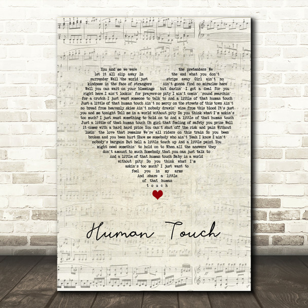 Bruce Springsteen Human Touch Script Heart Song Lyric Wall Art Print