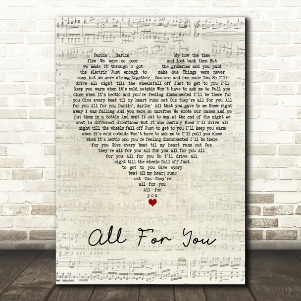 Iration All For You Script Heart Song Lyric Wall Art Print