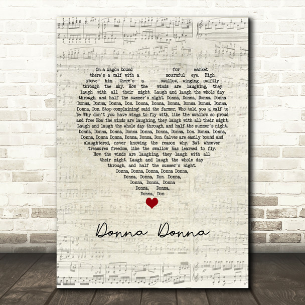 Joan Baez Donna Donna Script Heart Song Lyric Wall Art Print