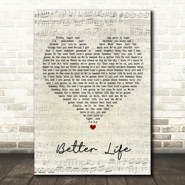 Keith Urban Better Life Script Heart Song Lyric Wall Art Print