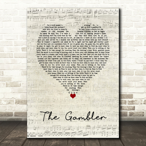 Kenny Rogers The Gambler Script Heart Song Lyric Wall Art Print