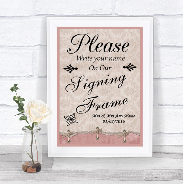 Pink Shabby Chic Signing Frame Guestbook Personalized Wedding Sign