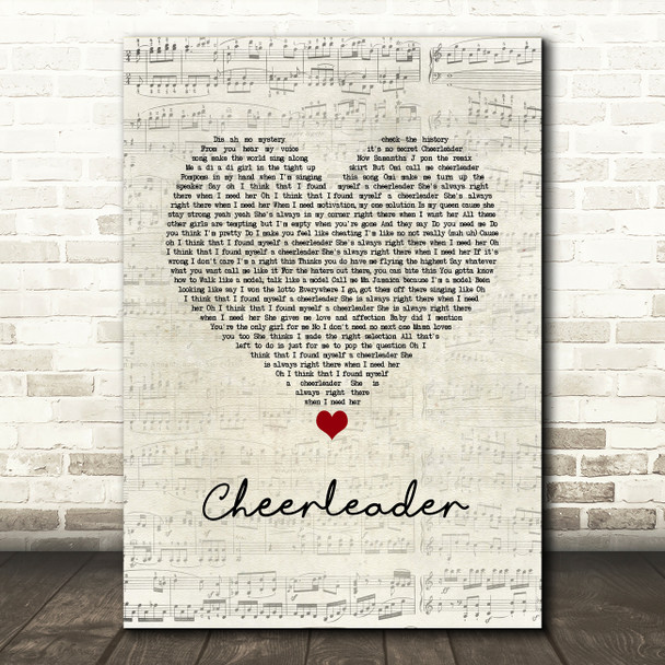 OMI Cheerleader Script Heart Song Lyric Wall Art Print