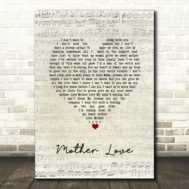 Queen Mother Love Script Heart Song Lyric Wall Art Print