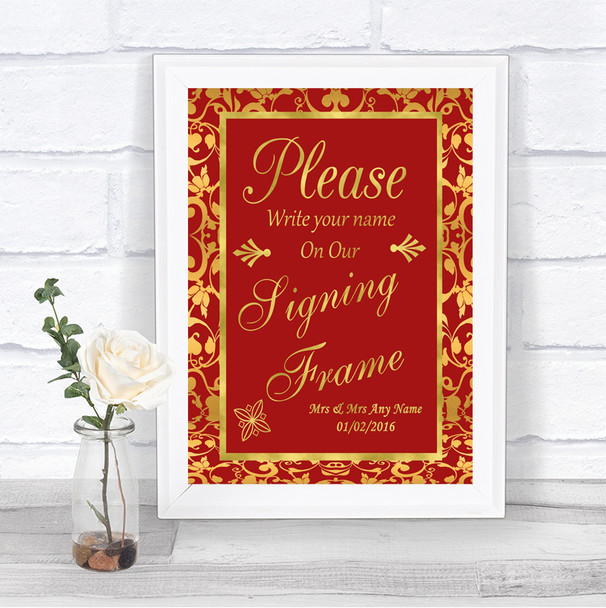 Red & Gold Signing Frame Guestbook Personalized Wedding Sign