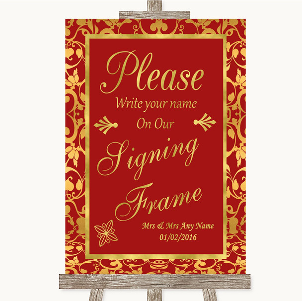 Red & Gold Signing Frame Guestbook Personalized Wedding Sign