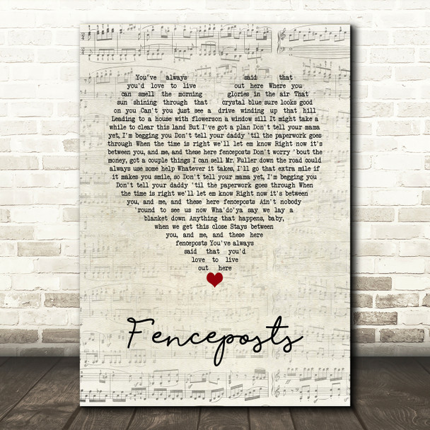 Cody Johnson Fenceposts Script Heart Song Lyric Wall Art Print