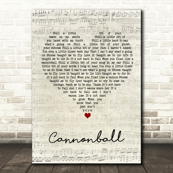 Damien Rice Cannonball Script Heart Song Lyric Wall Art Print