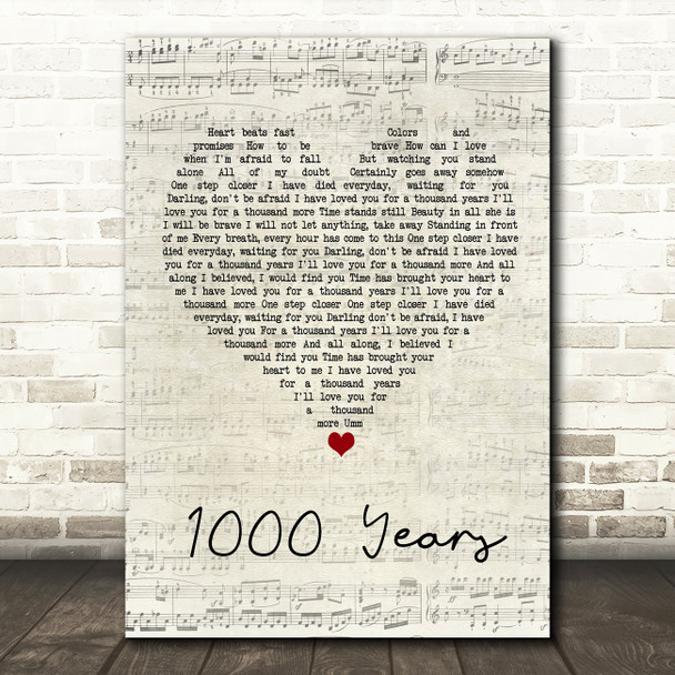 Isabella Breedlove 1000 Years Script Heart Song Lyric Wall Art Print