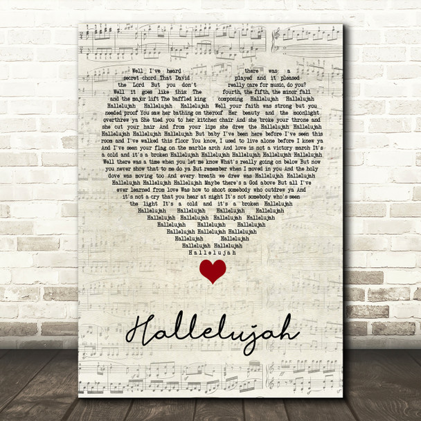 Jeff Buckley Hallelujah Script Heart Song Lyric Wall Art Print