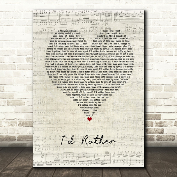 Luther Vandross I'd Rather Script Heart Song Lyric Wall Art Print