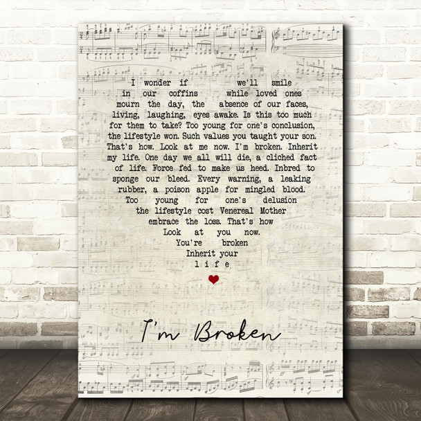 Pantera I'm Broken Script Heart Song Lyric Wall Art Print