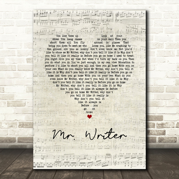 Stereophonics Mr. Writer Script Heart Song Lyric Wall Art Print