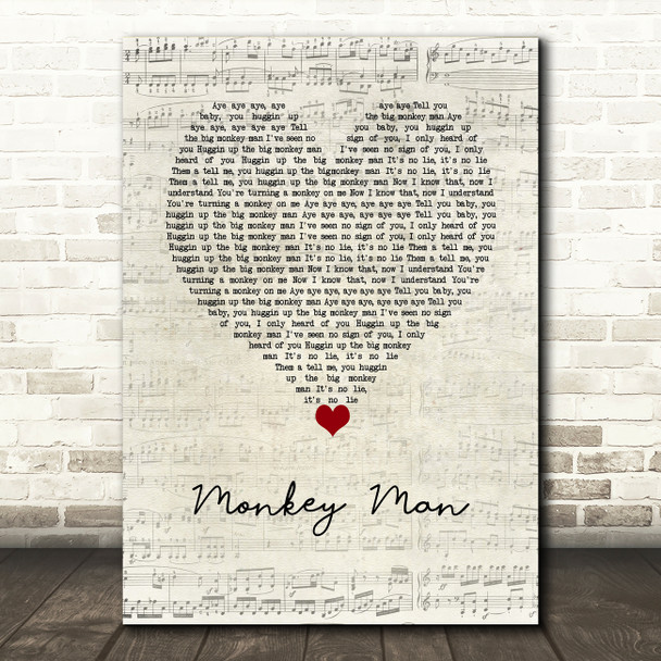 The Maytals Monkey Man Script Heart Song Lyric Wall Art Print