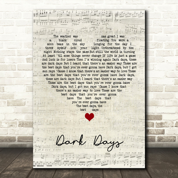 Gerry Cinnamon Dark Days Script Heart Song Lyric Wall Art Print