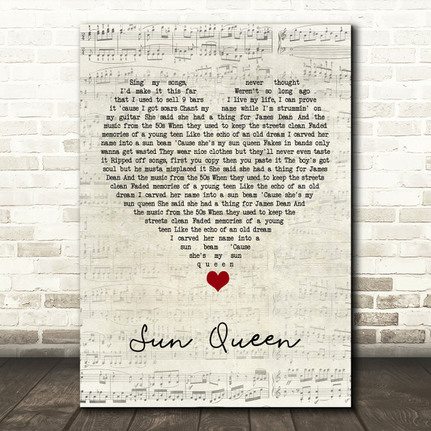 Gerry Cinnamon Sun Queen Script Heart Song Lyric Wall Art Print