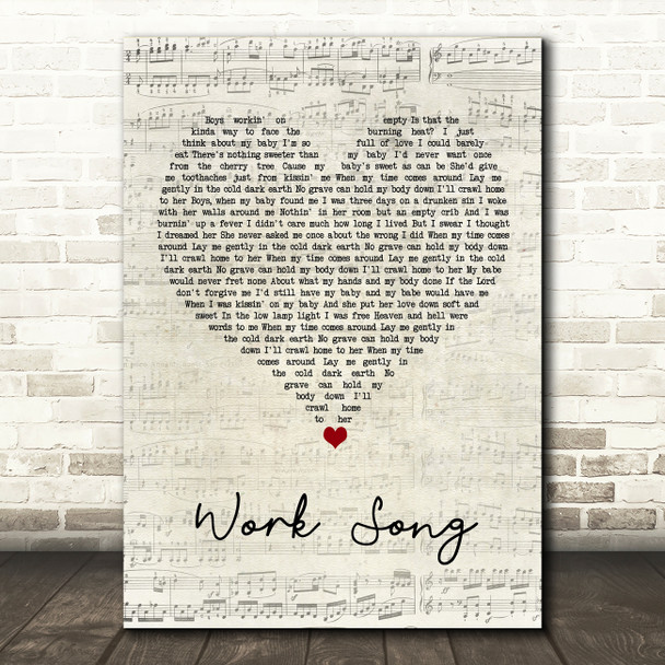 Hozier Work Song Script Heart Song Lyric Wall Art Print